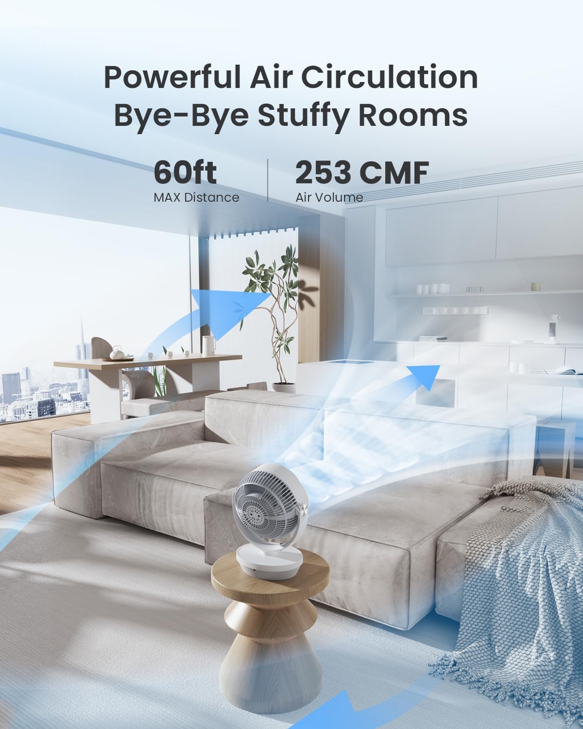 Fan for Bedroom, 13" Air Circulator Fans with Remote, 120°Vertical Manual +90°Oscillating Desk fan, 60ft Powerful Airflow, Portable Fan With 4 Speeds, 4 Modes, 12H Timer, 25dB Quiet Smallfan (White)