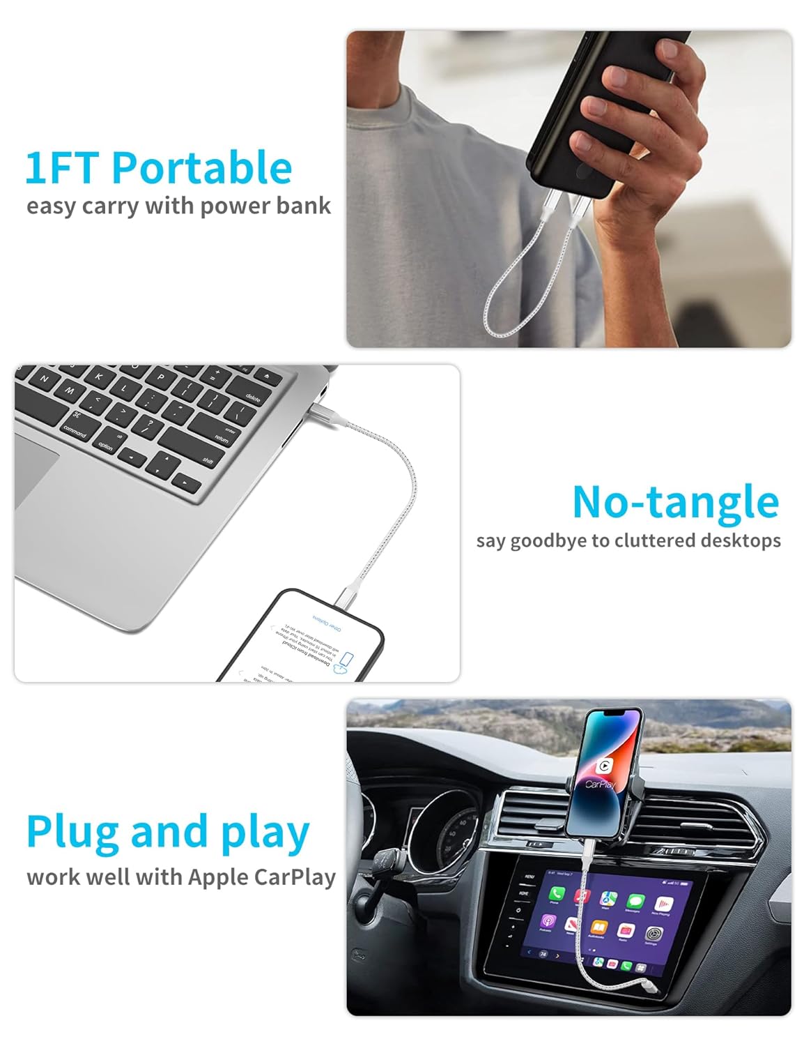 1ft USB C to Lightning Cable Short, [Apple MFi Certified] 2Pack USB C iPhone Charger PD Fast Charging, 12inch Nylon Braided Type C to Lightning Cord for iPhone 14 13 12 11 Pro Max Mini XR XS 8 SE iPad