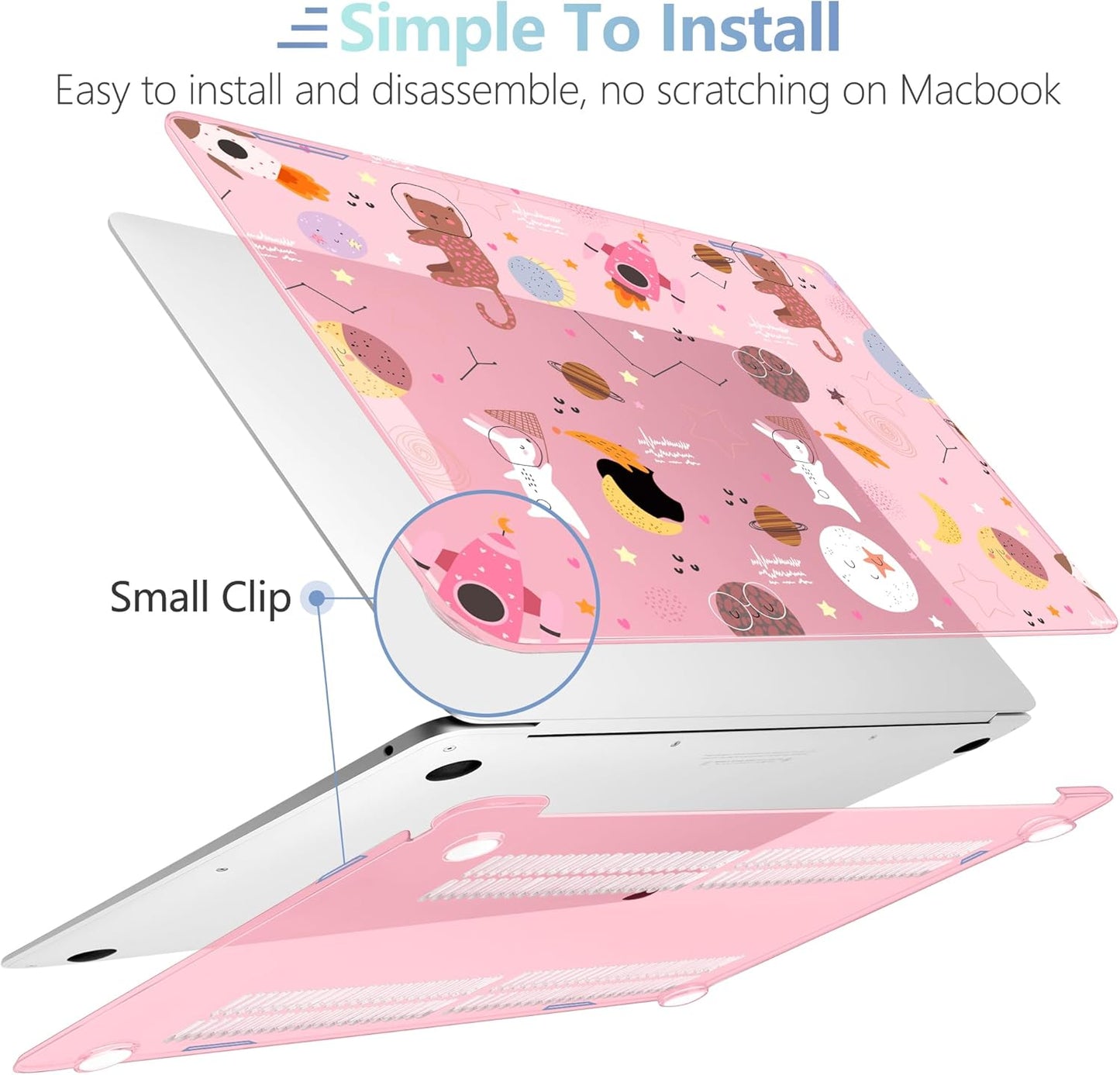 MEEgoodo for MacBook Air 13 inch Case 2021 2020 2019 2018 Released A2337 M1 A2179 A1932 with Touch ID, Plastic Hard Shell & Keyboard Cover Compatible with MacBook Air Case 13.3,Space & Animals