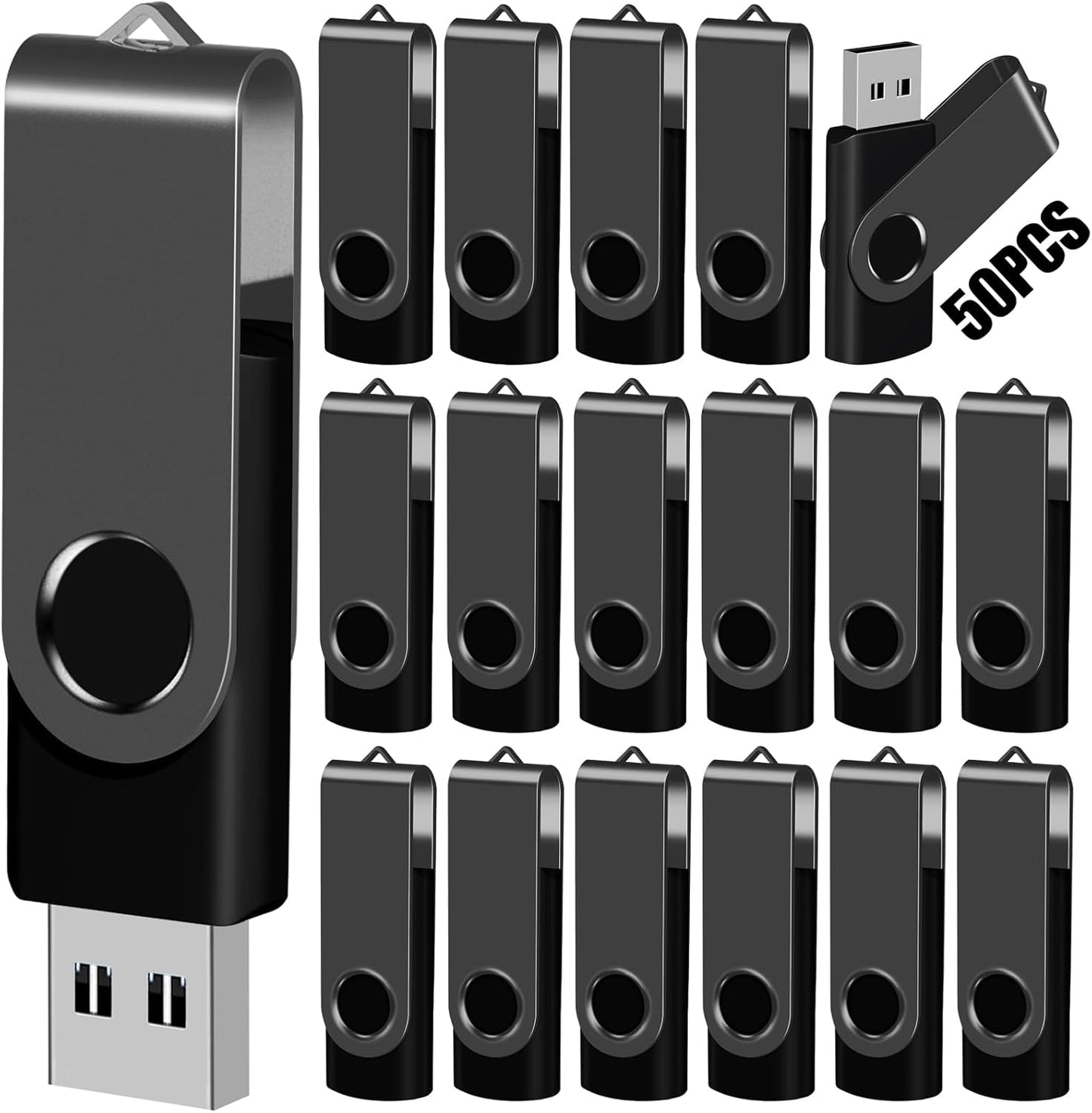 EASTBULL (NOT 128GB) 128MB USB Flash Drive Bulk Thumb Drives 50 Pack with Lanyards USB 2.0 Memory Sticks Zip Drive Pen Drive for Storage and Backup Black 50PCS 128MB