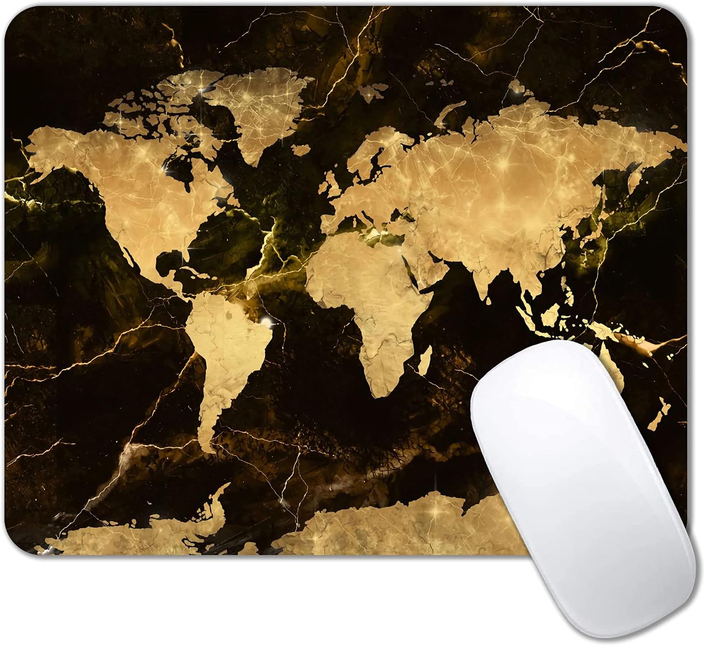 IMAYONDIA Square Mouse Pad, World Map Mouse Pad, Black Gold Marble Mousepad, Non-Slip Rubber Mouse Pad, Vintage Map Design Mouse Pads for Office, Work, Men, 9.5 x 7.9 Inch