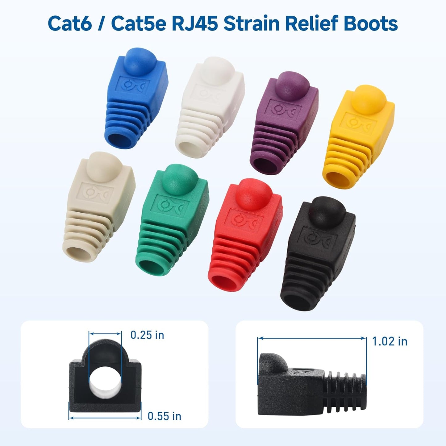 Cable Matters 100-Pack Cat6 / Cat5e RJ45 Strain Relief Boots, RJ45 Boot, Cat 6 Ethernet Boots, Multicolored, Fits 6.5mm (0.25in) Ethernet Cables
