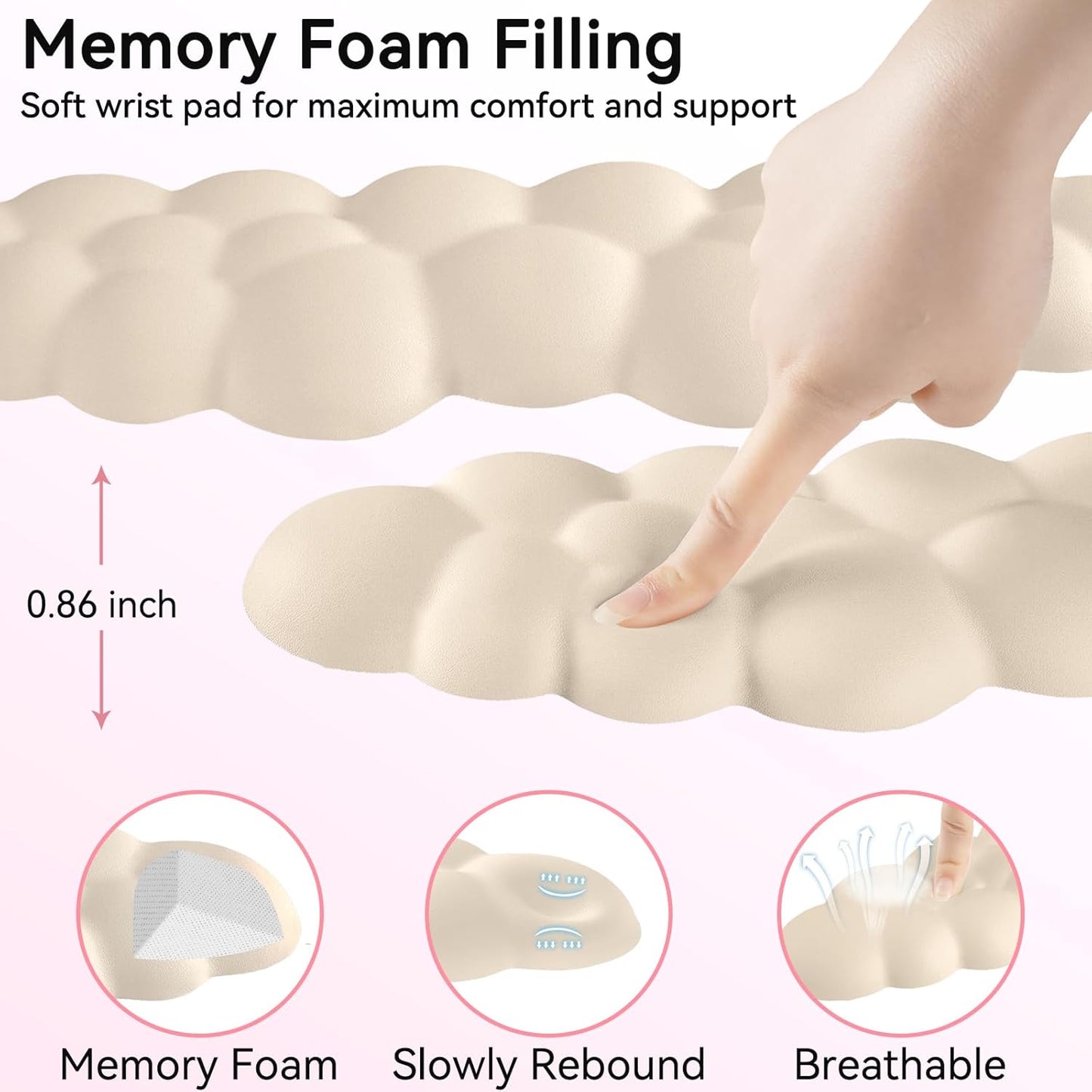 Cloud Wrist Rest for Computer Keyboard, 4-in-1 Memory Foam Leather Cloud Keyboard Wrist Rest and Mouse Pad Set with Ergonomic Support for Arm and Palm Cushion, Gaming/Work Setup, Beige