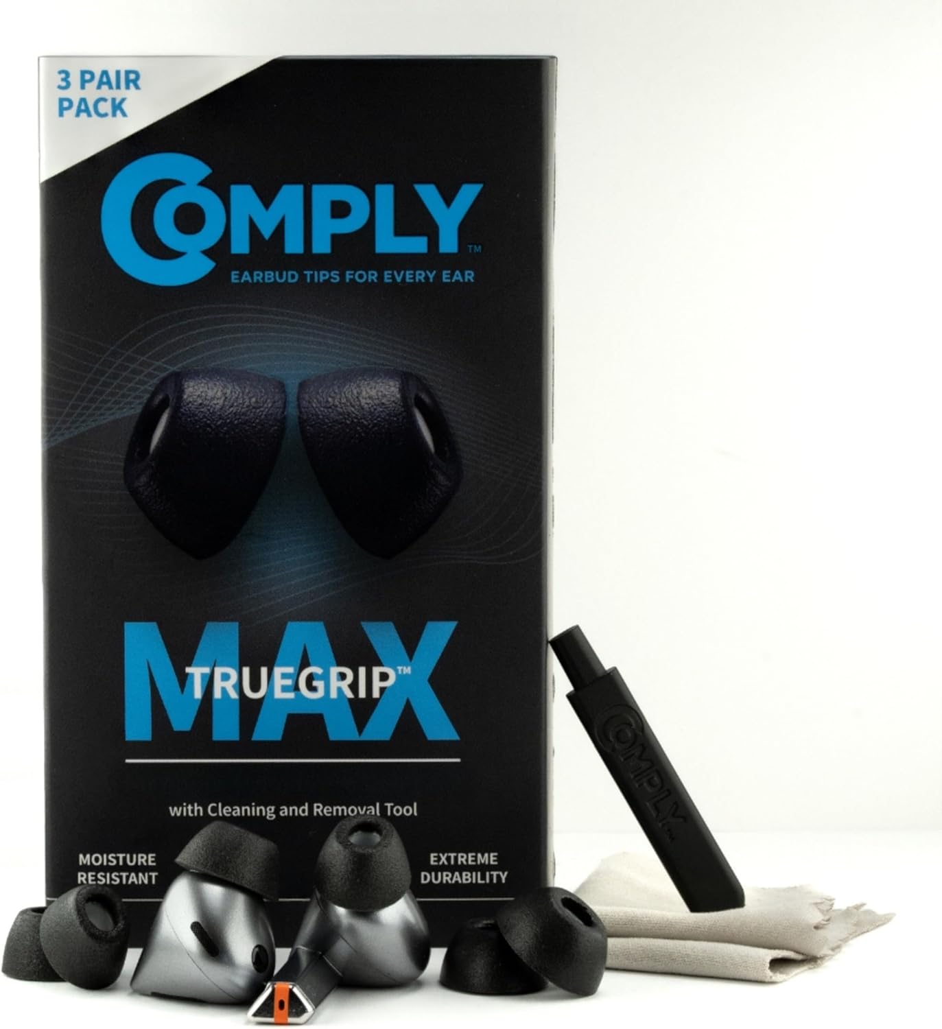 Comply TrueGrip MAX | Premium Memory Foam Replacement Earbud Tips for Samsung Galaxy Buds3 Pro | Long Lasting Comfort, MAX Durability, Secure Fit, Superior Noise Isolation| Black (Medium) (3 Pairs)