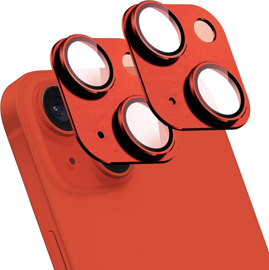 2 Pack Camera Lens Protector for iPhone 14 / iPhone 14 Plus,[Not Easy to Breakn ] AR Tempered Glass Strong Adsorption Metal Camera Cover Screen-red