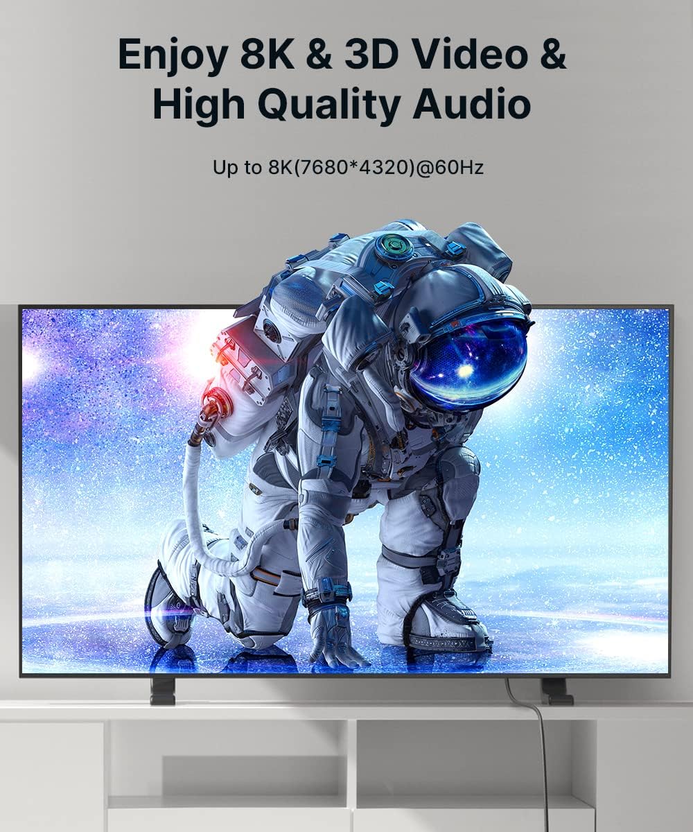 JSAUX 8K HDMI Cable 2 Pack 10ft, 48Gbps High Speed HDMI 2.1 Braided HDMI Cord, 4K 120Hz 144Hz, 8K 60Hz, Dynamic HDR, DTS:X, 2K, 1080P, 3D, eARC Compatible for Laptop UHD TV Gaming Monitor PS5 -Black