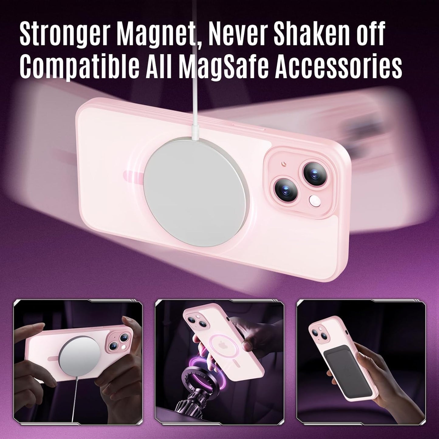 Designed for iPhone 13 Case, Compatible with MagSafe, with Privacy Screen Protectors X2, [Camera Protection] [15FT Military Drop Protection] Shockproof Phone Case, 6.1", Pink