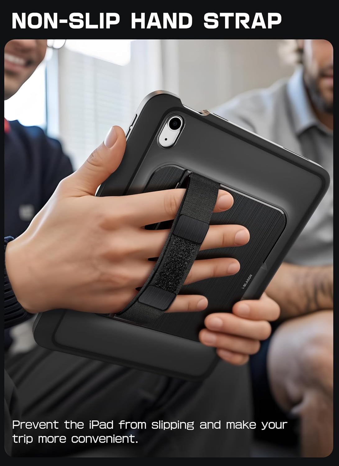 i-Blason Grip for iPad A16 11th Generation Case 11'' 2025/ iPad 10th Generation Case [Hand Strap] [Screen Protector] [Metal Stand & Pencil Holder] Full-Body Rugged Bumper Protective Cover (Black)