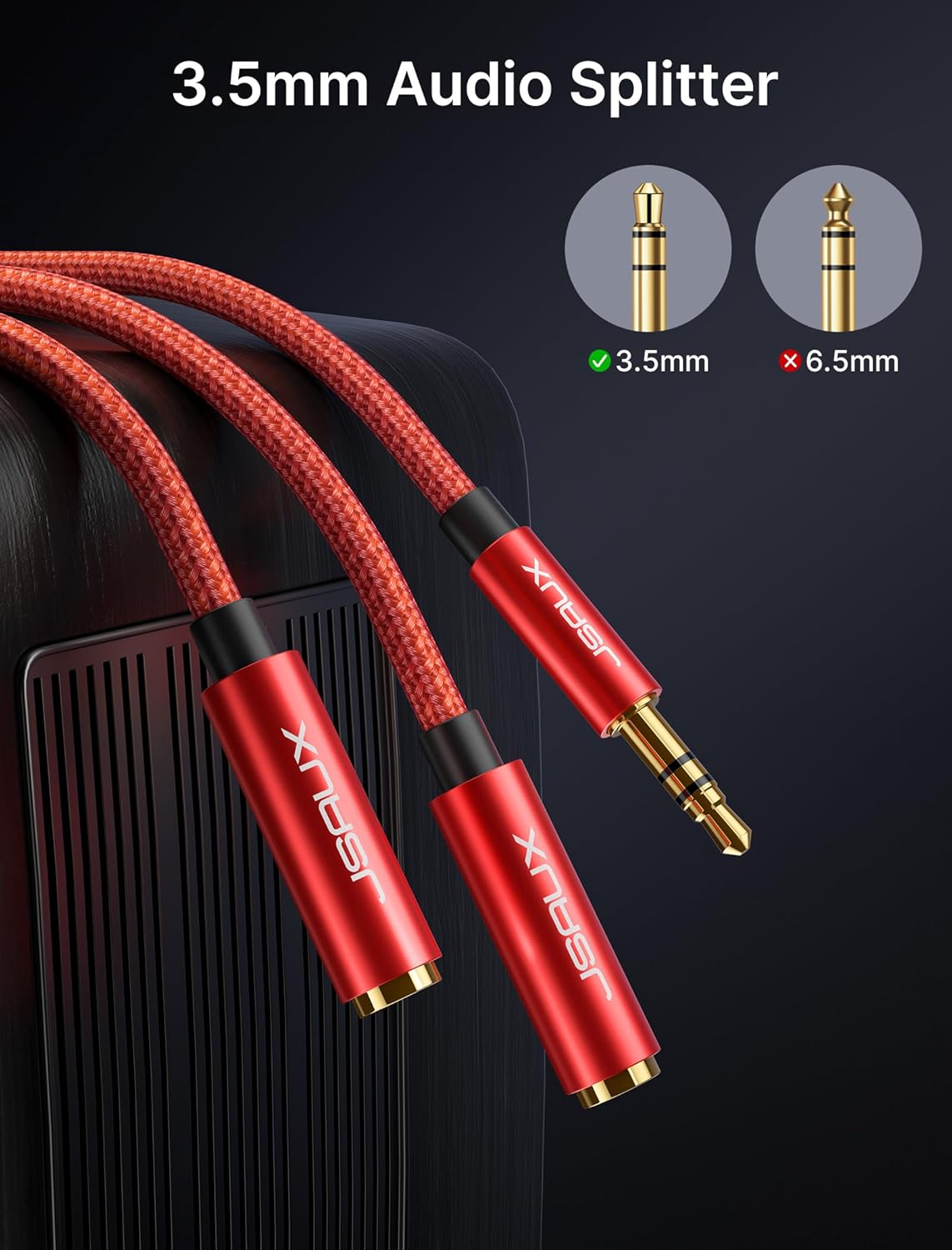 JSAUX Headphone Splitter 4ft, Audio Splitter 3.5mm Male TRS to 2 Dual 3.5mm Female Adapter Nylon-Braided for iPhone, Samsung, Tablets, Laptop, PlayStation and More-