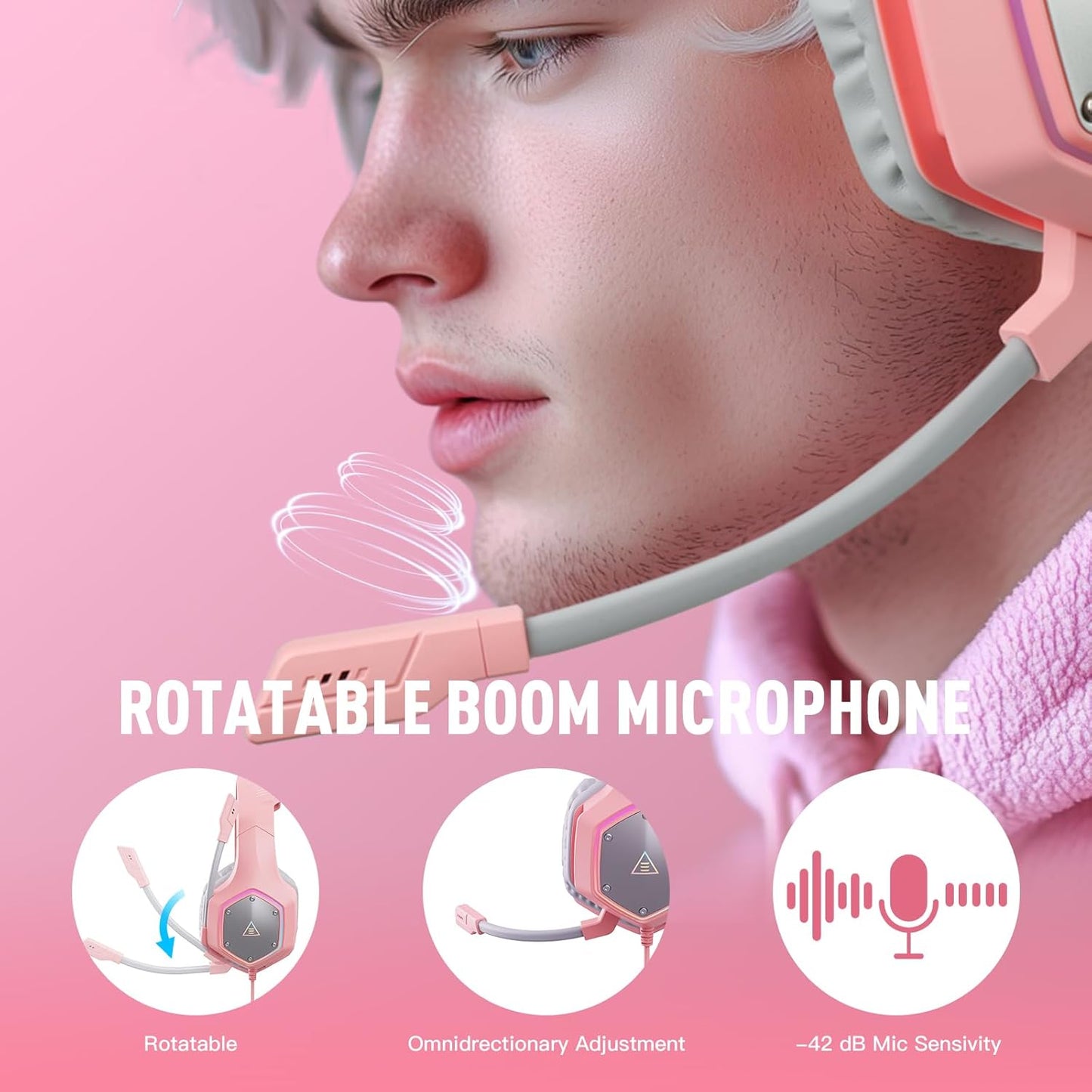 EKSA E1000 V2 Gaming Headset, PC Headset with USB C Plug, Wired Headphones with Noise Canceling Microphone, 7.1 Surround Sound, RGB Light, include USB Adapter for Computer,Mac, PS4/PS5 Console, Laptop