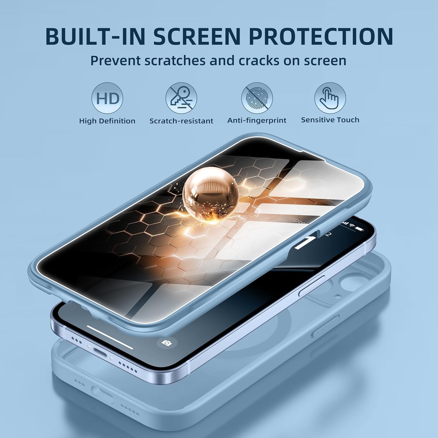 BERFY Magnetic for iPhone 14 Case, Compatible with MagSafe, Built-in Privacy Screen Protector and Upgraded Camera Protection, Anti-Spy Full Body Shockproof Phone Case for 14 6.1", Blue