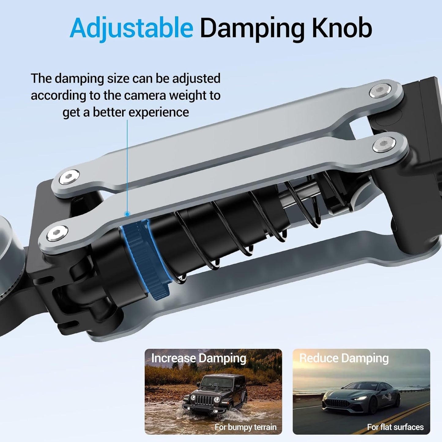 Geyo Camera Suction Cup Mount, Aluminum Alloy Multi-Function Shock Absorber Arm Stabilizer, 4" Vacuum Suction Cup, 1/4" Mounting Holes Car Mount for Insta 360 X4, for DJI Pocket 3, for GoPro, Silver