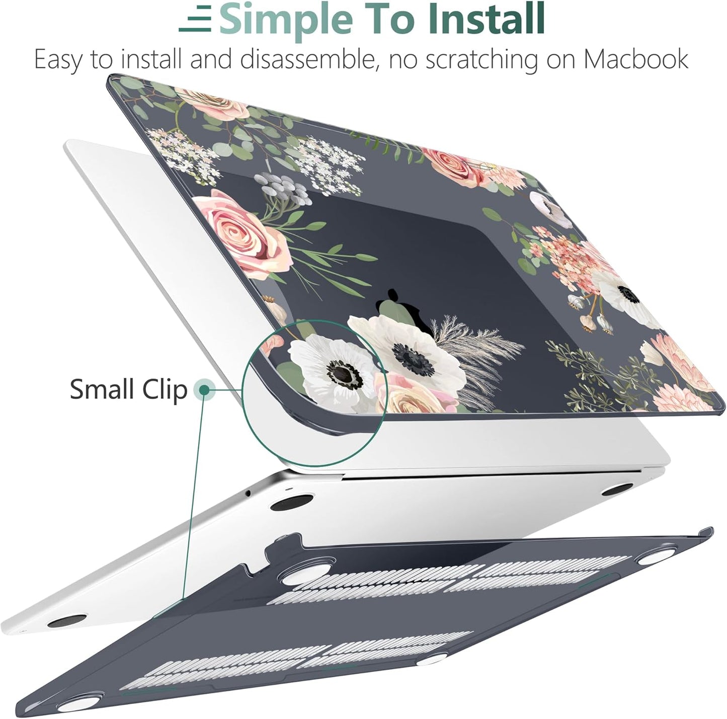 TWOLSKOO Compatible with M4 MacBook Air 15 inch Case 2025-2023 Released Model M4 A3241 M3 A3114 M2 A2941, Plastic Hard Shell & Screen Protector & Keyboard Cover & Type C Adapter, Rose Flower