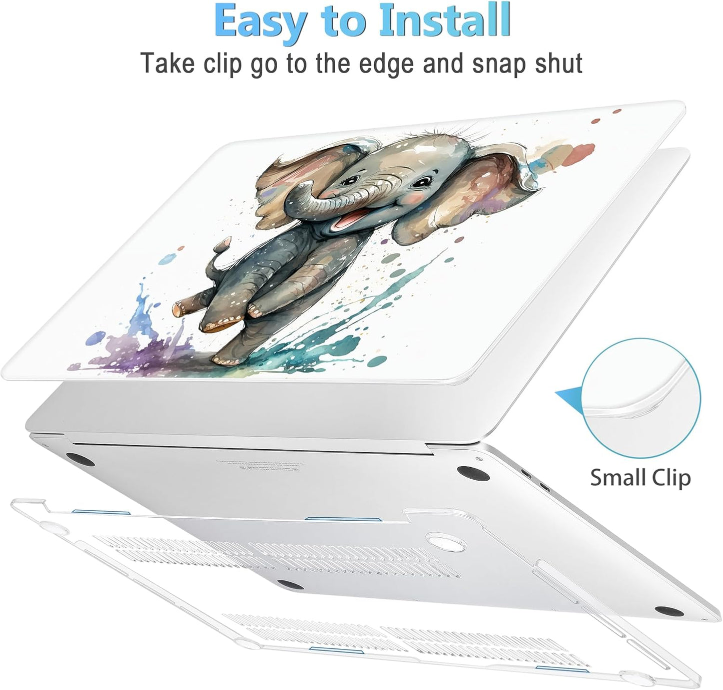 Mektron for MacBook Air 13 Case A1466/A1369 (2010-2017 Release), Snap-on Plastic Hard Shell Cover for MacBook Air 13.3 inch with Keyboard Cover, Cute Elephant