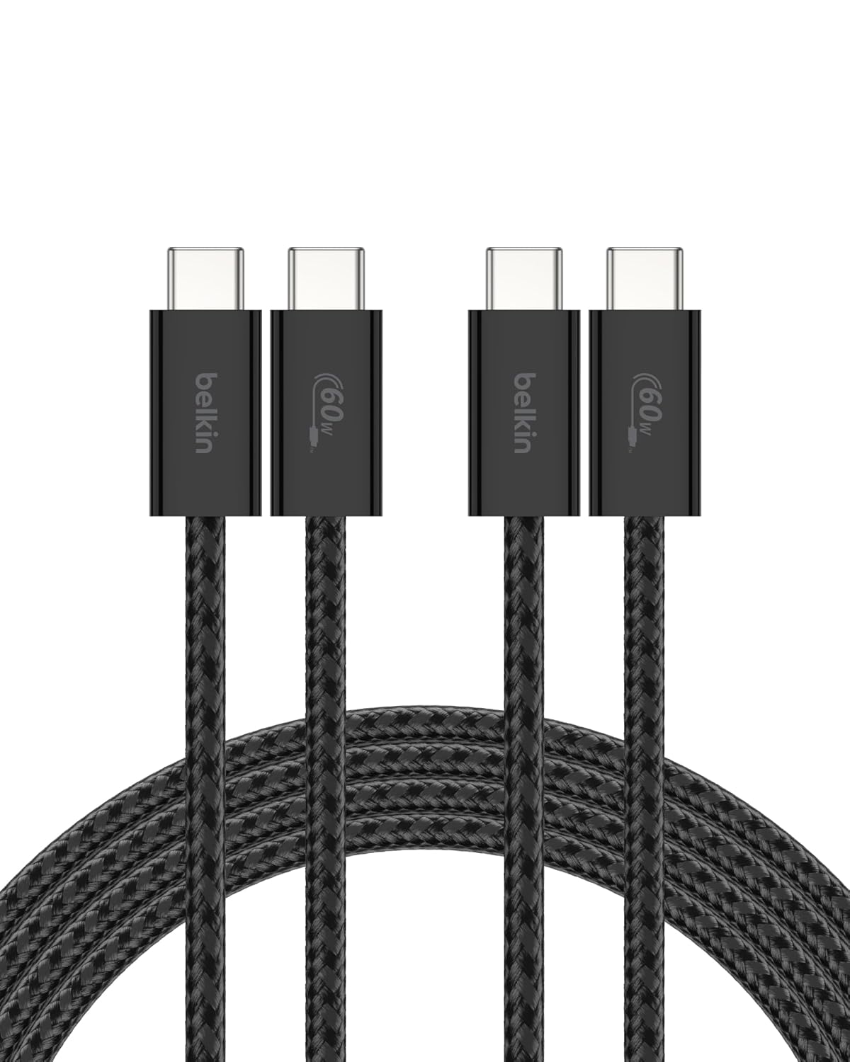 Belkin USB C to USB C Cable 2-Pack, 6.6ft, 60W - Type C Charger, iPhone Charger Cord, Soft, Braided, Flexible for iPhone 16, Galaxy S25, Pixel 9, Airpods, iPad Pro & More, Travel Essentials - Black