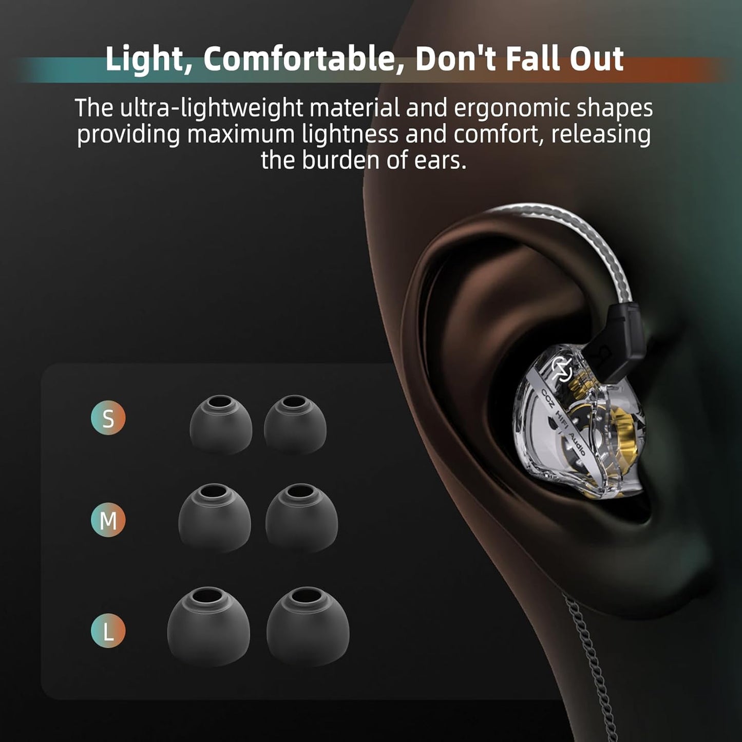 CCZ DC01 Pro in Ear Monitor, iems for Gaming, Professional Gaming Earbuds Super Bass Wired Earphones Headphones with 1DD, Patent Ear fins, Ear Tips, for Singers Musicians Podcaster (Cyan Without mic)