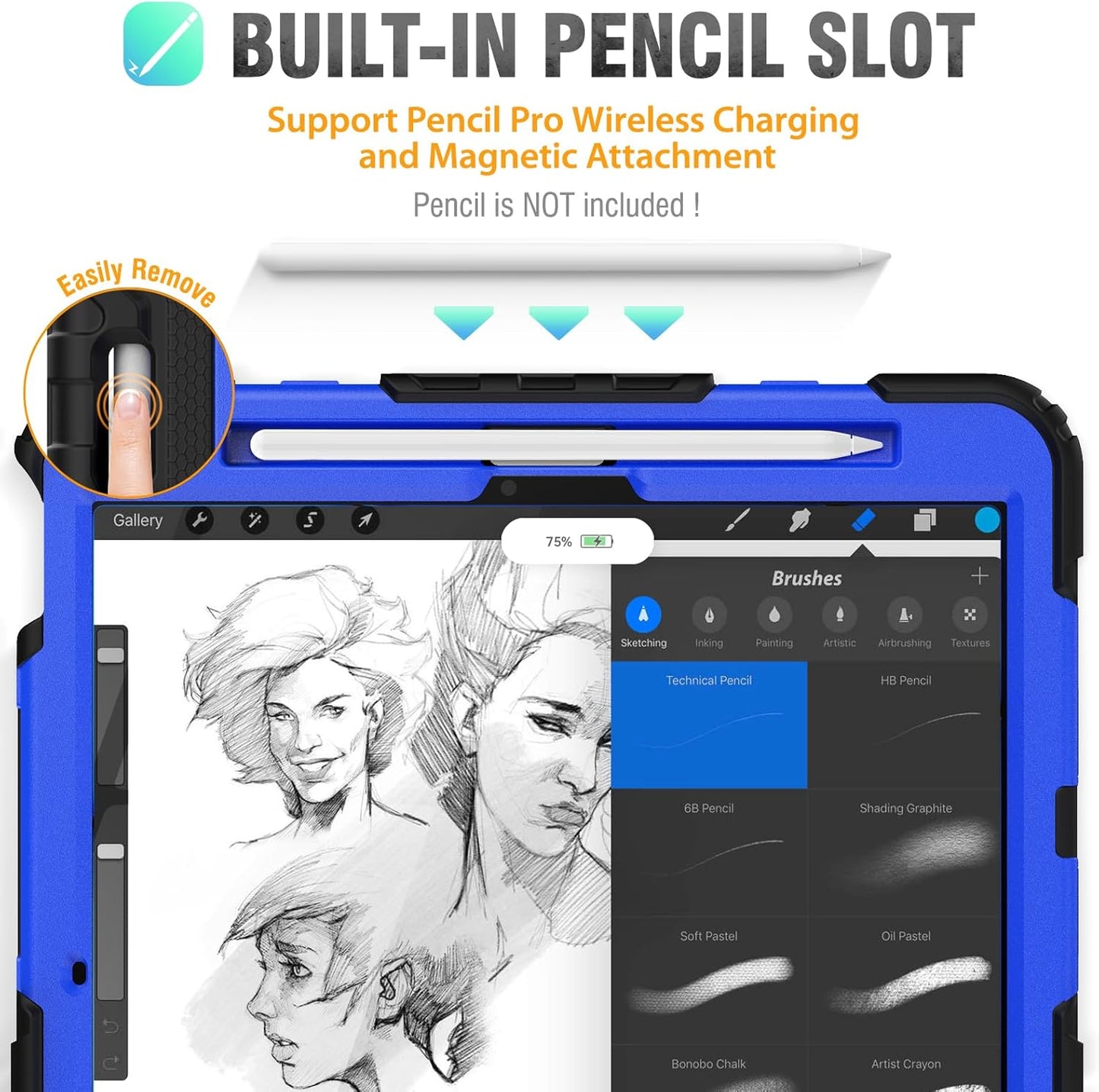 HXCASEAC Case for iPad Air 11 inch (2025 M3 / 2024 M2), Shockproof Design with Pencil Holder/Screen Protector/Rotating Hand Strap, Protective Cover for iPad Air 7th/6th Generation - Blue