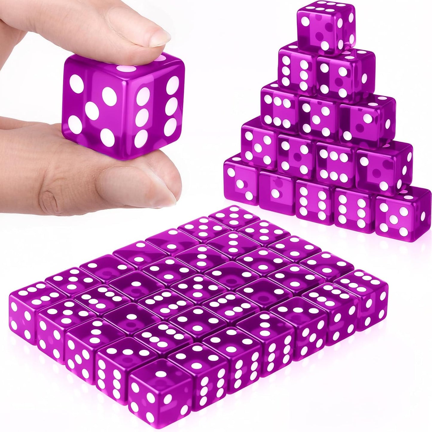 36 Piece 19 mm Casino Style Craps Dice Sets Acrylic and Translucent D6 Dice, Square W/Rounded Edge for Casino, Craps, Table Games and Board Games (Purple)