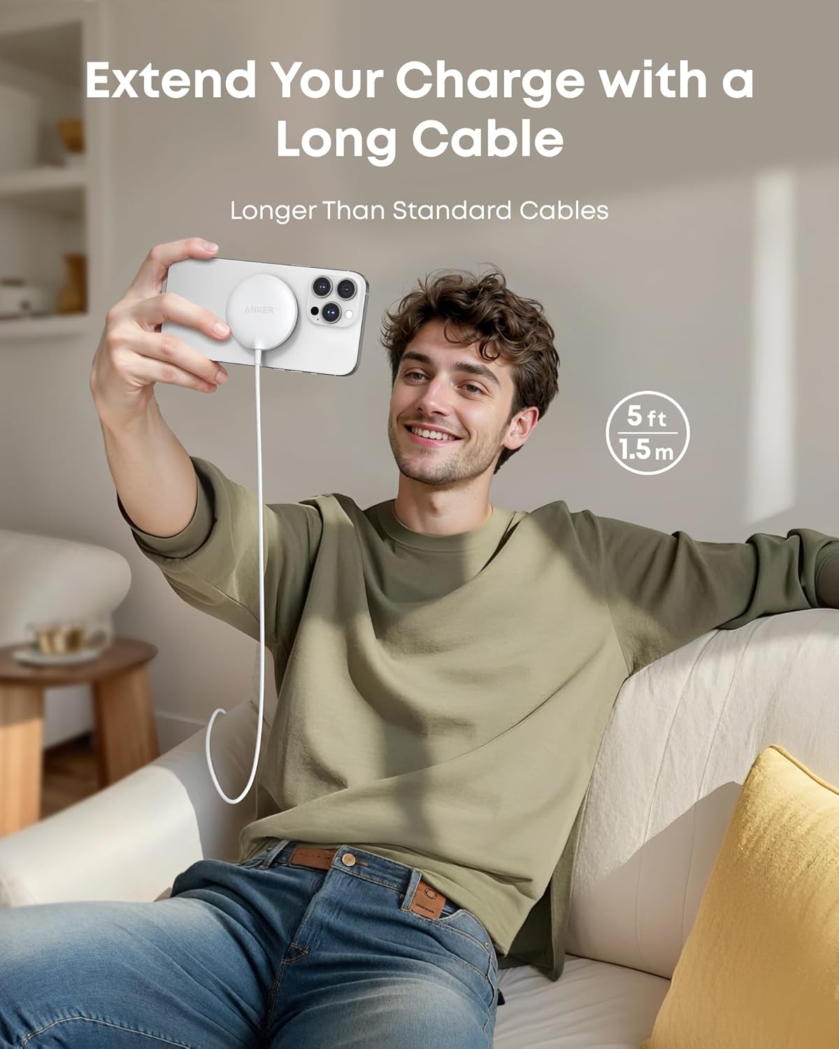 Anker Zolo Magnetic Wireless Charger, Qi2 Certified 15W MagSafe-Compatible Wireless Charging Pad, for iPhone 16/15/14/13 Series, AirPods, and More (Adapter Not Included) (White, 1 Pack)