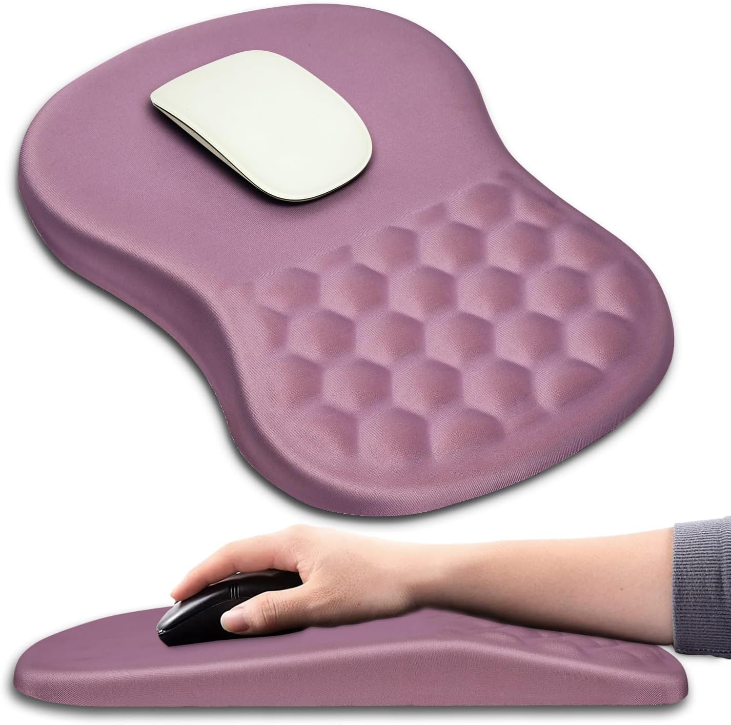 Hokafenle Ergonomic Mouse Pad Wrist Support with Massage Design, Wrist Rest Pain Relief Mousepad with Memory Foam&Non-Slip PU Base, Mouse Pads for Wireless Mouse & Desk (12x8 inch,Dark Pink)