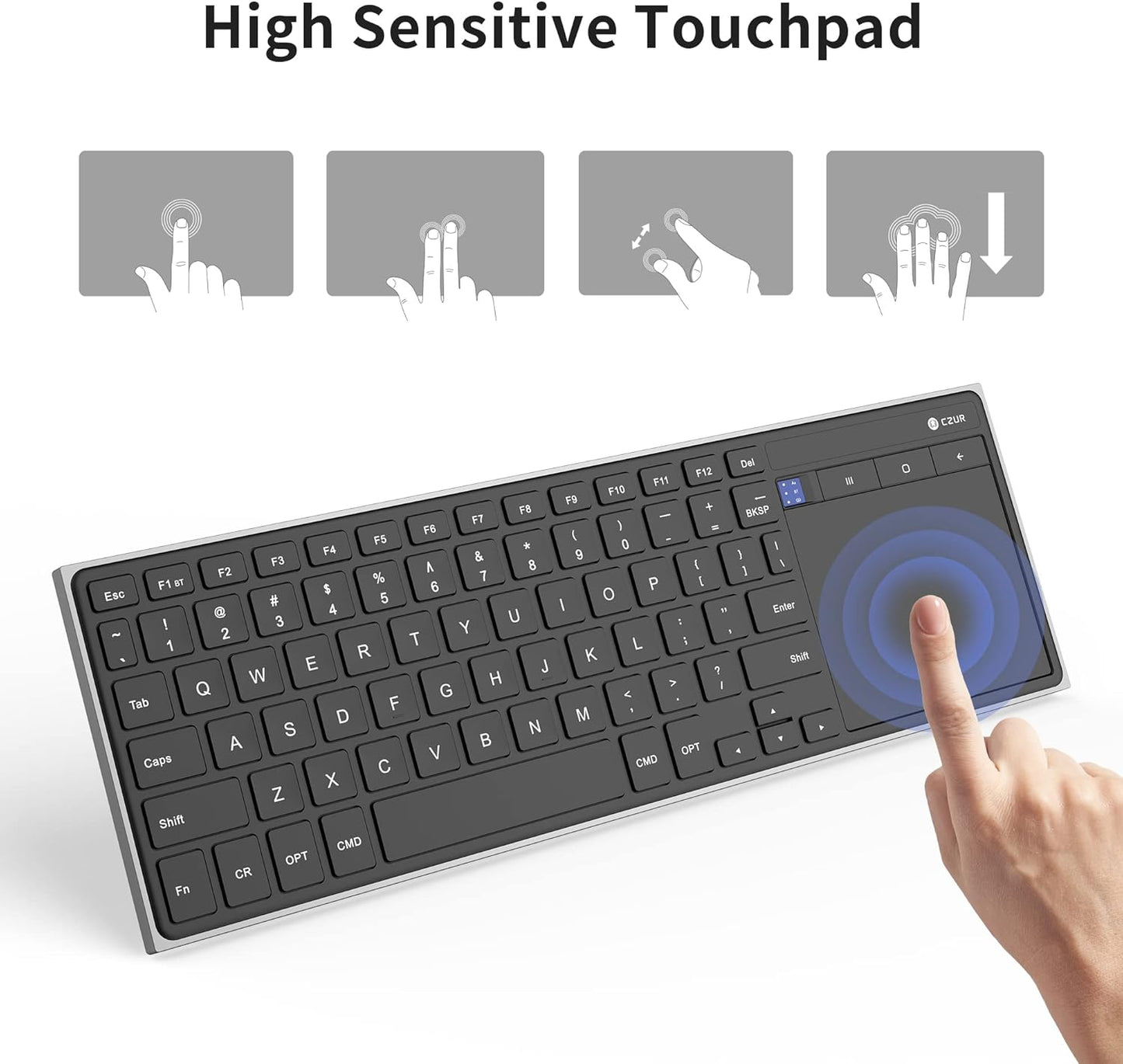 CZUR Rechargeable Bluetooth Keyboard with Touchpad, Portable Computer Keyboard with Trackpad, Wireless Ultra Slim Keyboard for PC/Laptop/Tablet/Phone, for Windows/Android