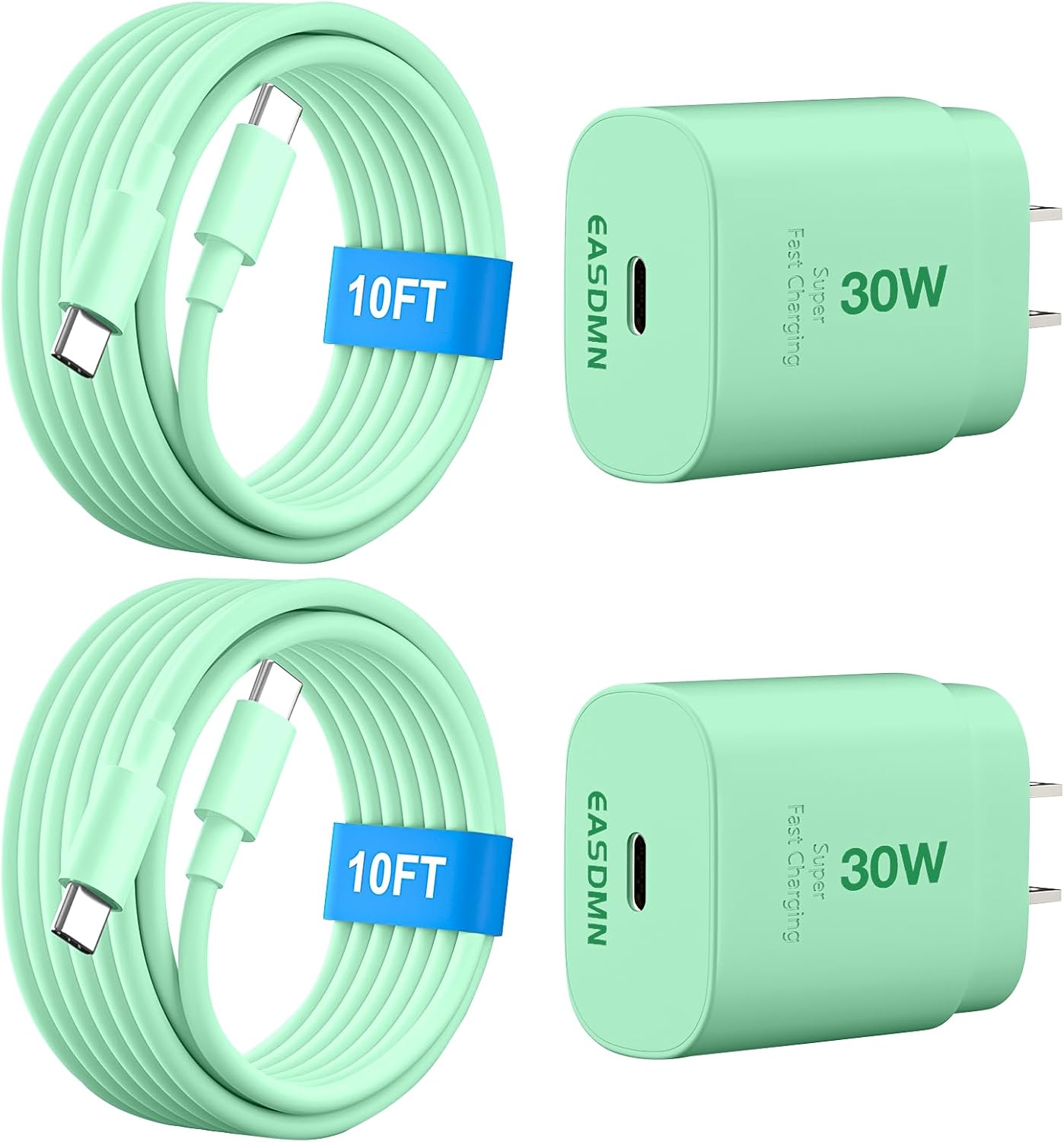 30W USB C i Phone 16 15 Charger Fast Charging, 2PACK Wall Charger for iPhone 16 15 Pro Max Charger Cord 10FT Fast Type C Charger Block for iPhone 16/16 Pro/15 Plus/15 Pro/15 Pro Max, iPad Pro, Green