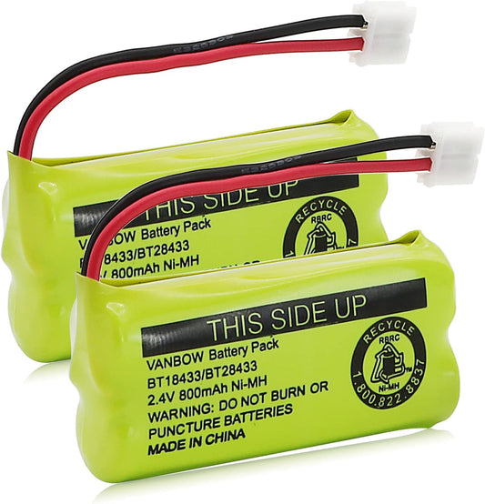 BT18433/BT28433 2.4V 800mAh Ni-MH Cordless Phone Battery, Also Compatible with AT&T BT184342/BT284342 BT8300 BT1011 BT1018 BT1022 BT1031 2SN-AAA55H-S-J1 CS6120 CS6209 CL80109 EL52419 (Pack 2)