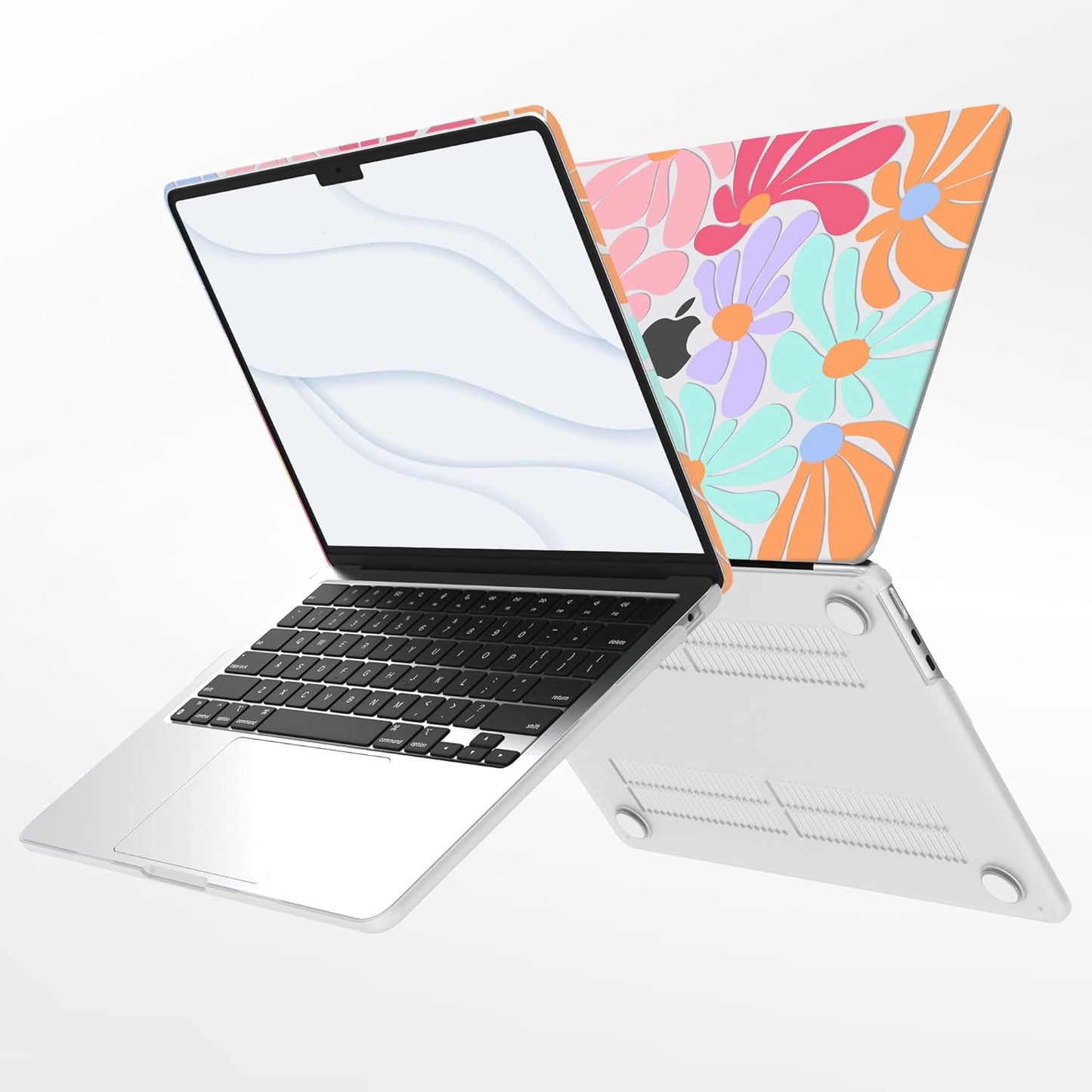 G JGOO Compatible with MacBook Air 13 inch Case 2025 2024 2023 2022 M4 A3240 M3 A3113 M2 A2681, Clear Hard Shell for MacBook Air 13.6 inch Case + Keyboard Cover + Screen Protector, Colorful Flower