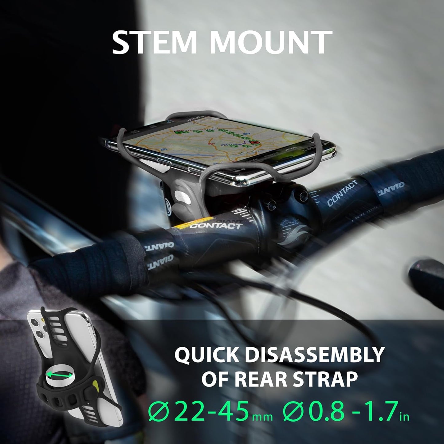 BONE Bike Tie Pro 3, Bike Cell Phone Mount for Stem, Scratch-Free Silicone Holder with Shock-Absorbing Design, Universal Cycling Phone Holder Compatible with Most Smartphones (Black - Stem)