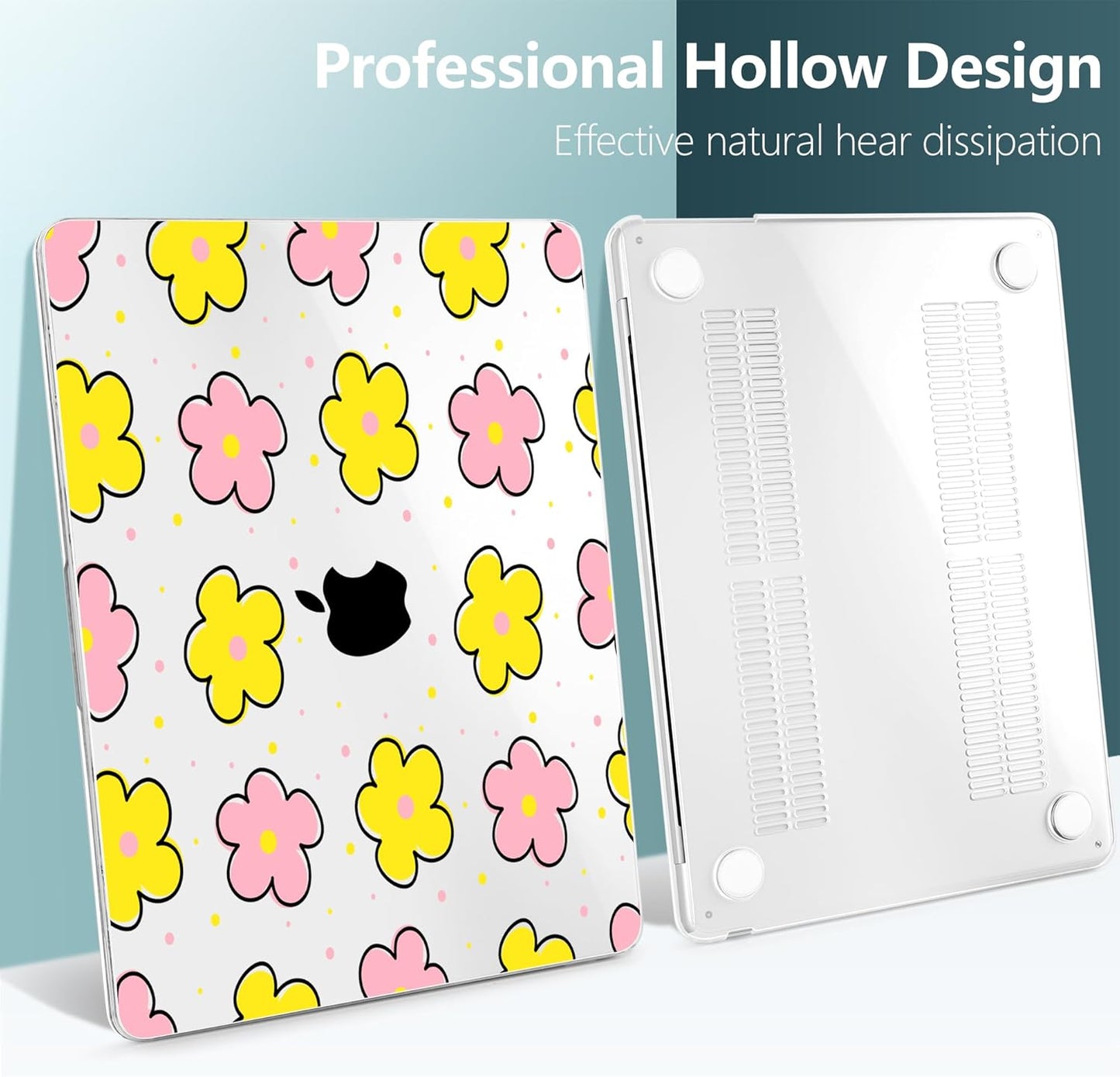 TWOLSKOO Compatible with M4 MacBook Air 13.6 inch Case 2025-2022 Release M4 A3240 M3 A3113 M2 A2681, Plastic Hard Shell & Keyboard Cover & Type C Adapter & Screen Protector, Cute Flowers