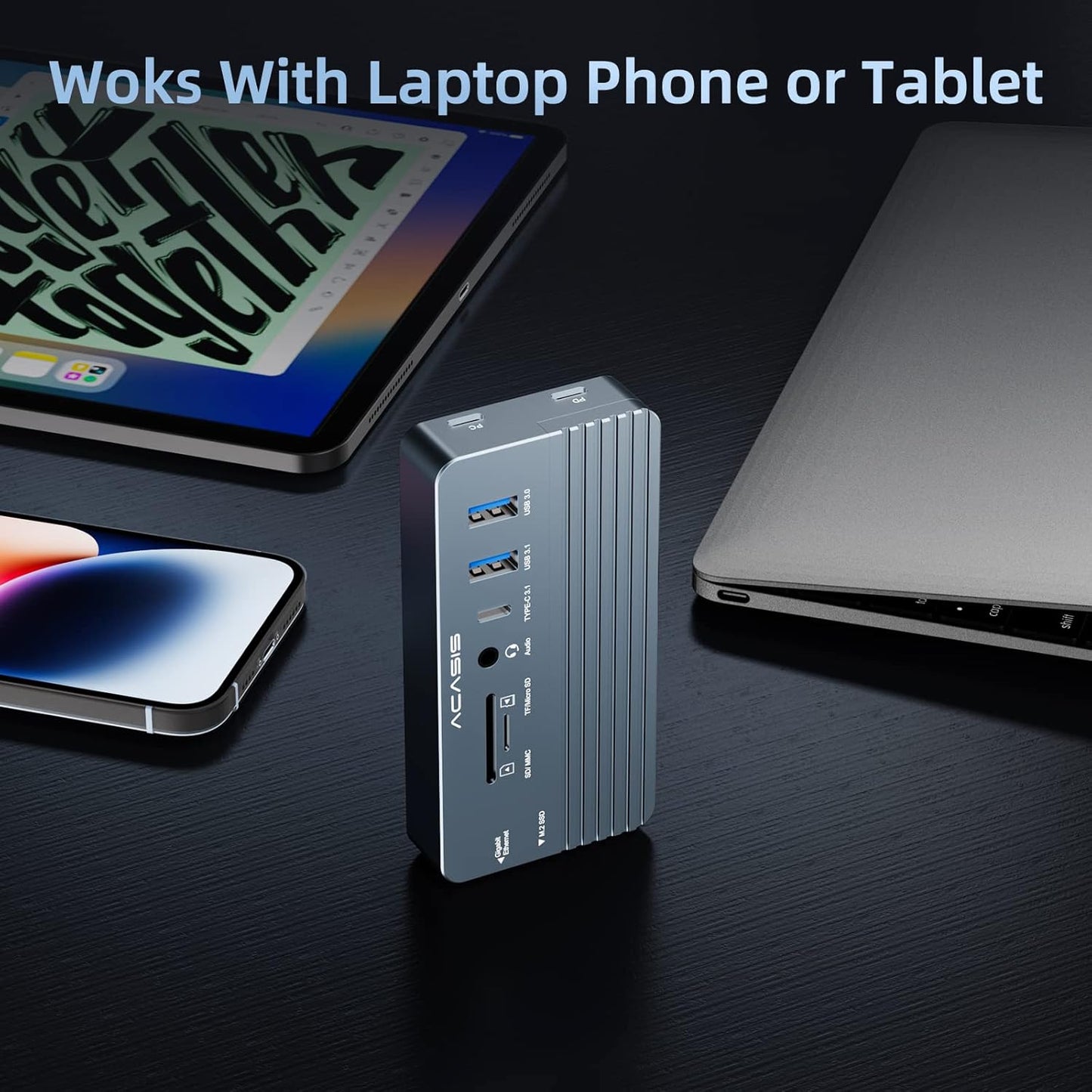 USB C Laptop Docking Station HDMI 4K60Hz with Nvme Enclosure, ACASIS 10-in-1 USB C Hub Multiport Adapter with HDMI, PD, Ethernet, SD/TF, 10G USB C/A Ports, Audio, Works for Mac/Dell/HP/Surface