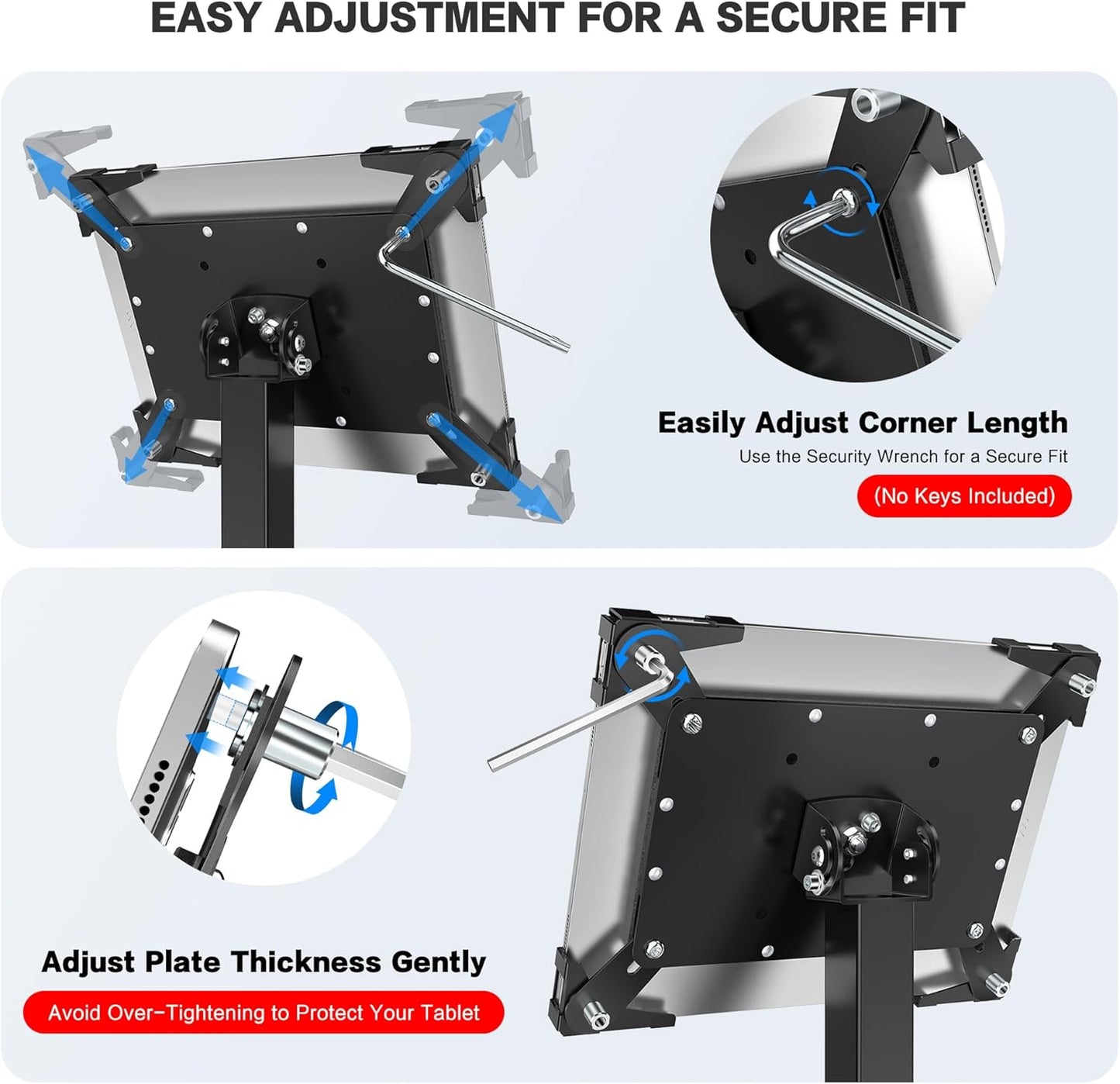AboveTEK Security iPad Kiosk Floor Stand, Anti-Theft POS Tablet Stands for Retail Business, Height Adjustable Tablet Floor Stand, 360° Swivel Universal Locking Holder Fits 9.7"-13" iPads/iPad Pro/Air