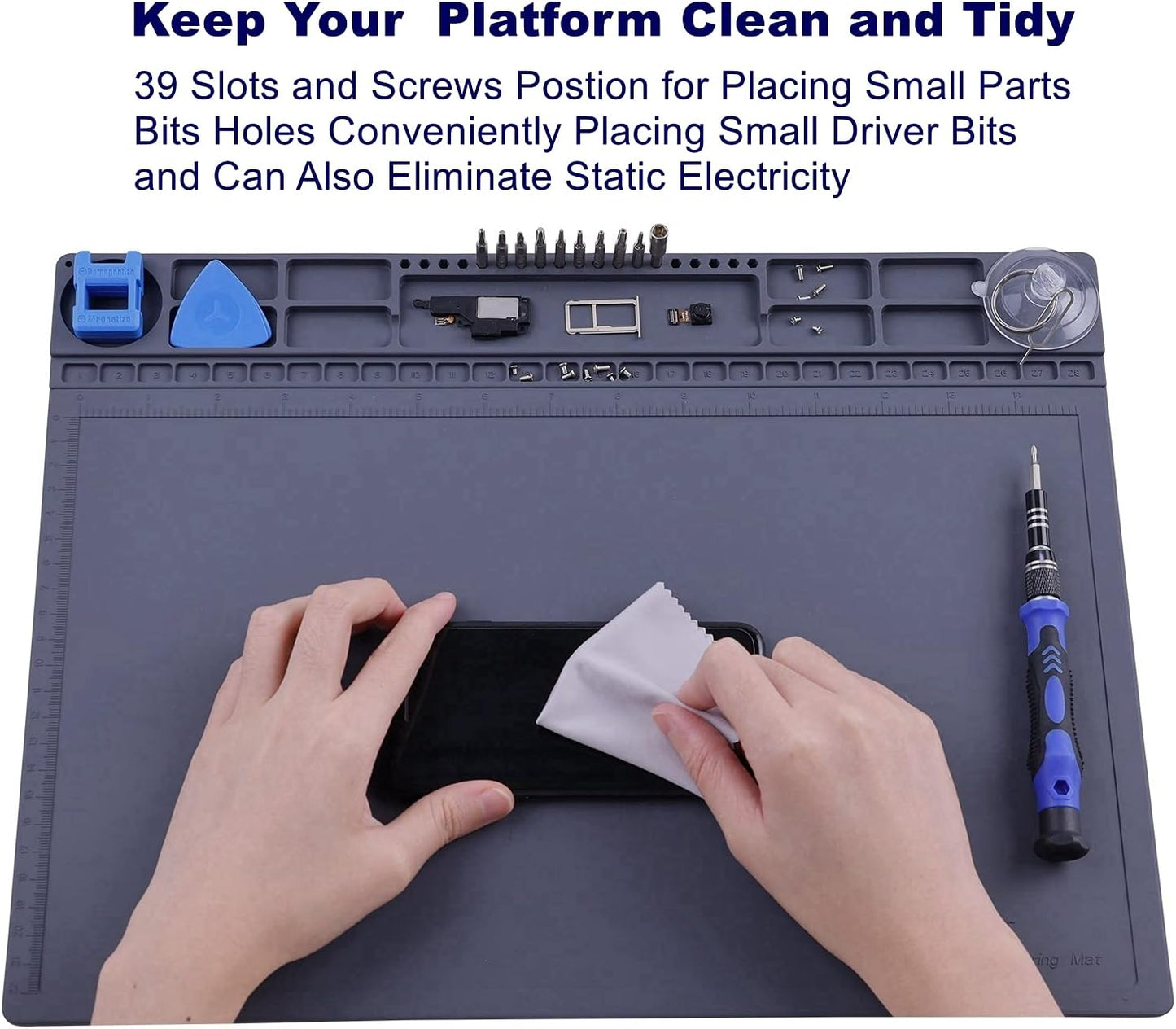 Anti Static Mat for PC Building, Computer Electronics Repair, IUZIT Heat Resistant 932°F ESD Soldering Mat with Grounding Cord & Plug, ESD Wristband for BGA Gun Soldering Iron15.9” x 12”