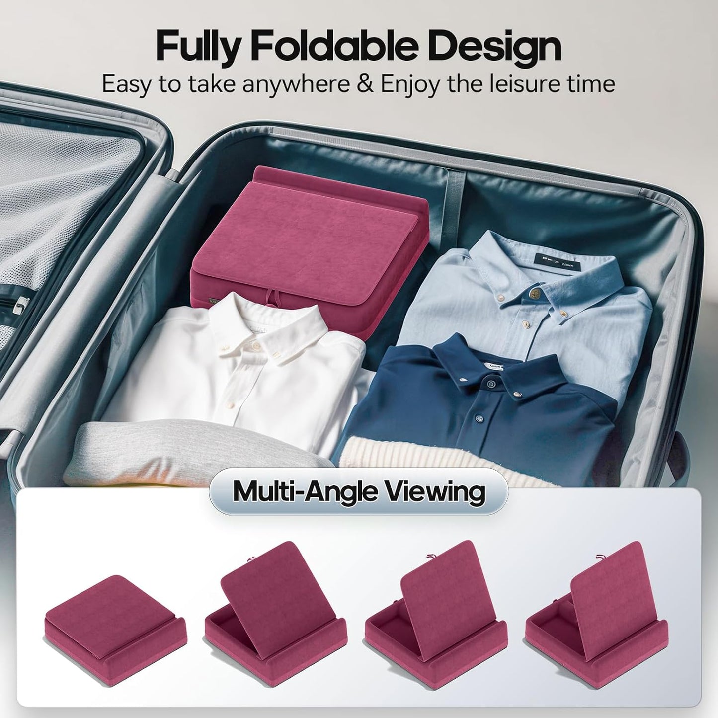 KDD Tablet Pillow Stand with Storage, Foldable iPad Holder for Lap, Desk and Bed, Angle Adjustable Soft Pad Dock with Stylus Mount Compatible with iPad Pro, Air, mini, Book, Phone and Tablet (4-13")