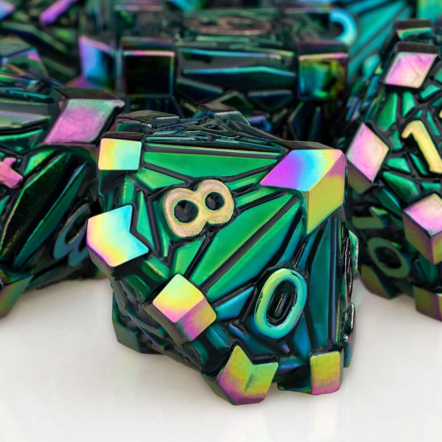 7PCS Metal DND Dice Set with Box, Debris RPG Red D and D Dice for use with D&D Tabletop Games Role Playing Game Polyhedral Dice Set D20 D12 D10 D8 D6 D4