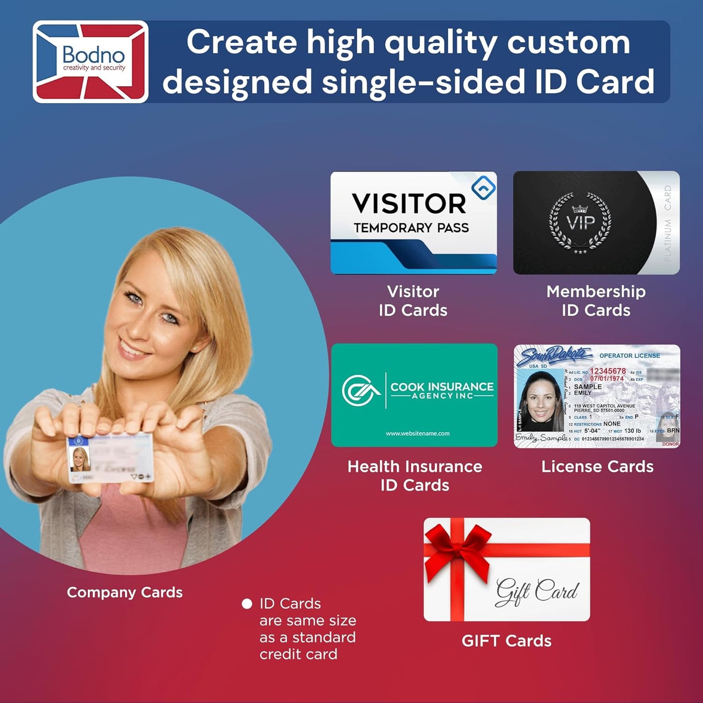 Bodno Magicard Pronto 100 ID Card Printer & Complete Supplies Package ID Software - Silver Edition