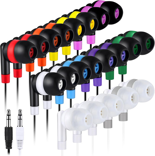 Kanayu 100 Pack Wired Earbuds Bulk for Classroom Ear Headphones Wired Basic Student Earbuds No Microphone with 3.5mm Jack for Kids Class Laptop School Library, Individually Bagged(Colorful)