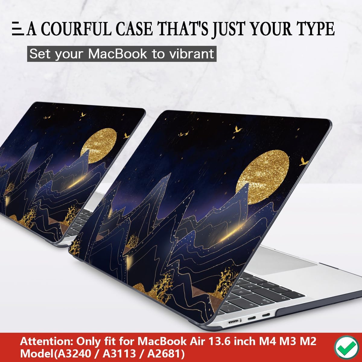 CISSOOK Compatible with MacBook Air 13.6 inch Case 2022 2024 2025 Release Model A2681 A3113 A3240, Plastic Hard Shell Case with Keyboard Cover for MacBook Air 13.6 M2 M3 M4, Gold Moon