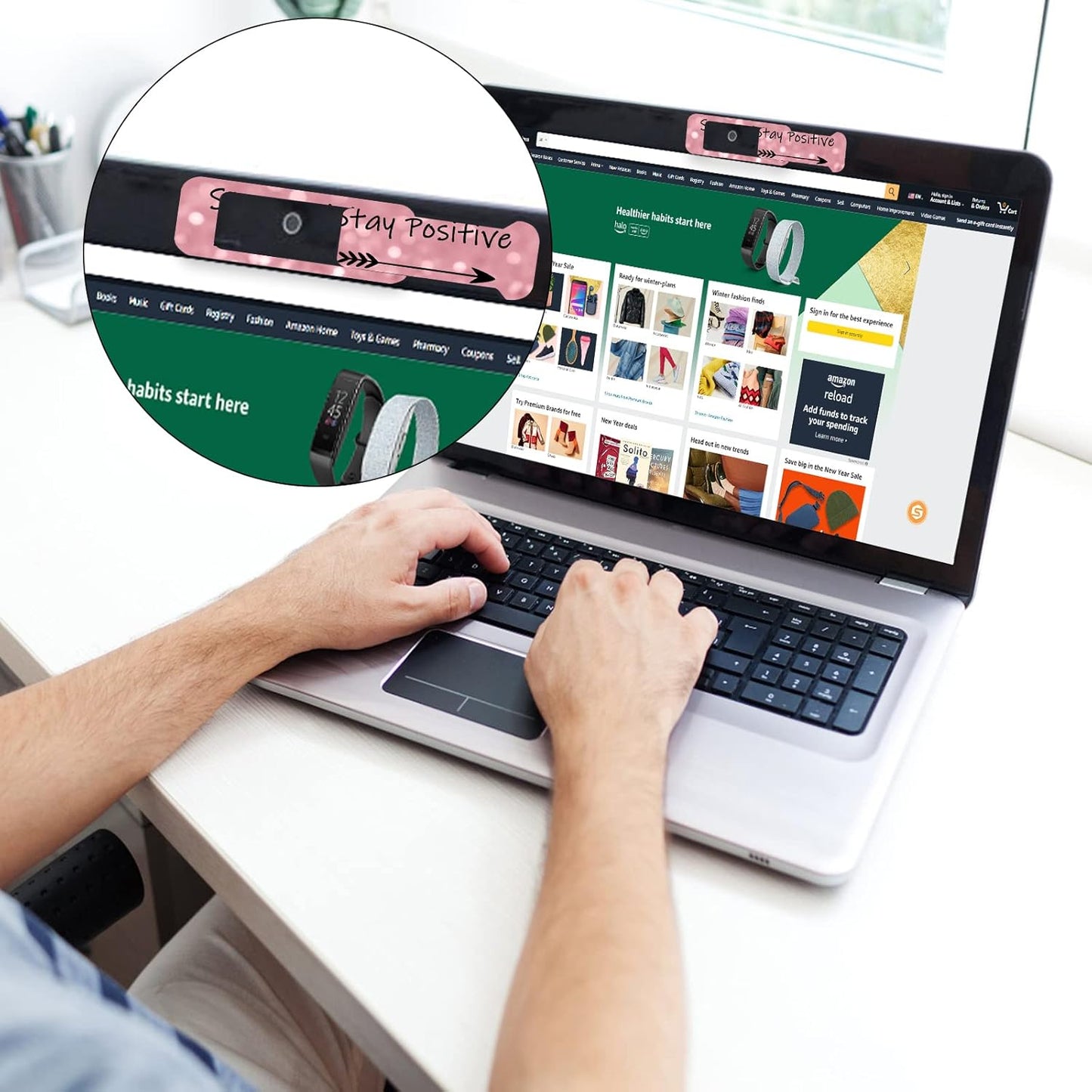 Webcam Cover, 3 Pieces, Laptop Camera Cover, Privacy Shielding Capacity is Twice as Big as The Traditional, Suitable for Computer Mobile Phones, laptops, Tablets and so on (Stay Positive)