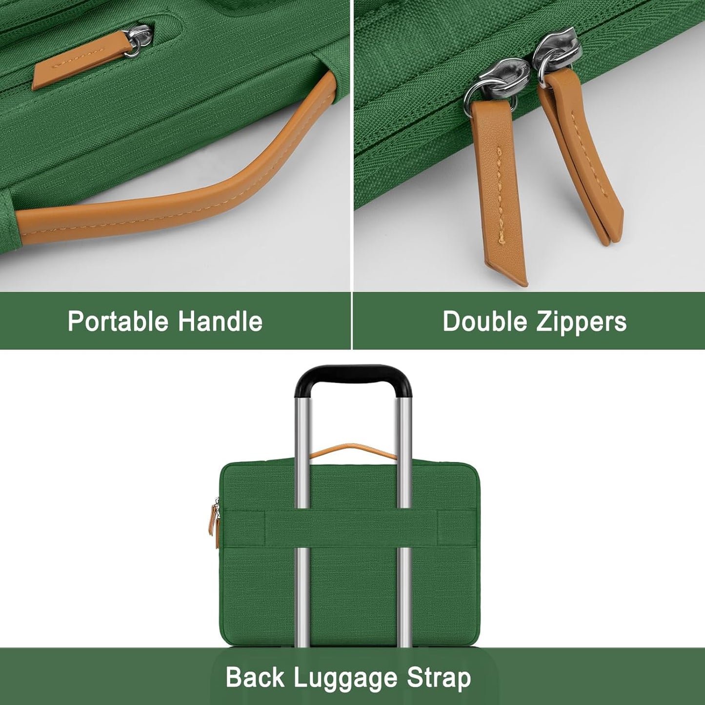 MOSISO 360 Protective Laptop Case 13.3 inch, 13-13.3 inch Laptop Sleeve Compatible with MacBook Air/Pro 13 / Pro 14,HP Dell Acer ASUS,Side Open Carrying Case with 4 Zipper Pockets&Handle,Jungle Green