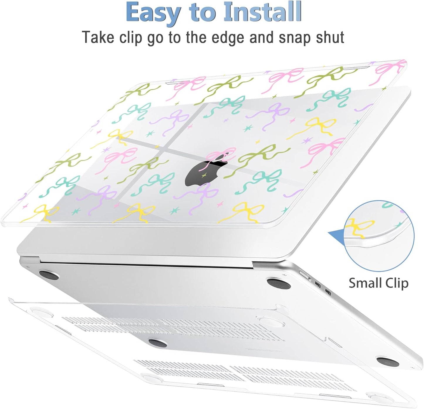 Mektron Compatible with M4 MacBook Air 15 inch Case 2025 A3241 2024 2023 M3 A3114 A2941 M2 Liquid Retina Display Touch ID, Plastic Hard Case & Keyboard Skin & Screen Protector - Clear Colorful Bows