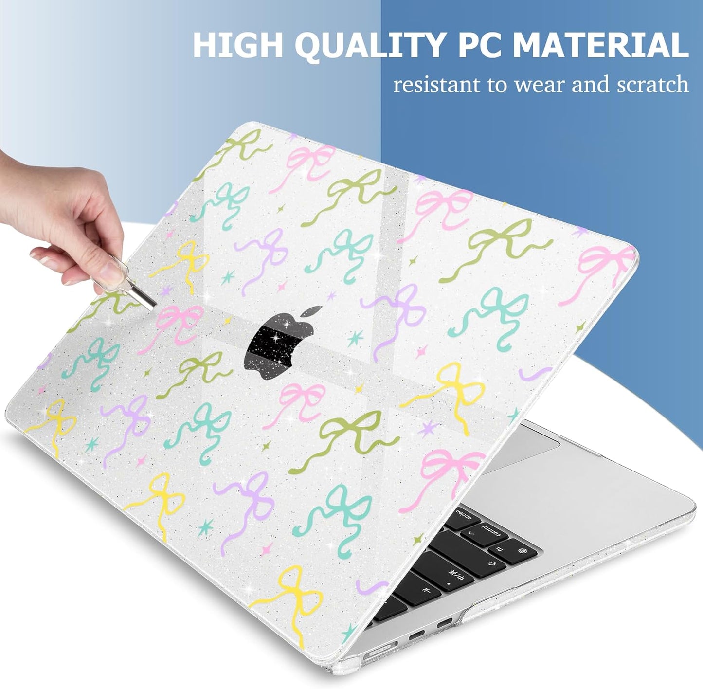 Mektron Compatible with M4 MacBook Air 15 inch Case 2025 A3241 2024 2023 M3 A3114 A2941 M2 Liquid Retina Display Touch ID, Plastic Hard Case & Keyboard Skin & Screen Protector - Gilitter Colorful Bows