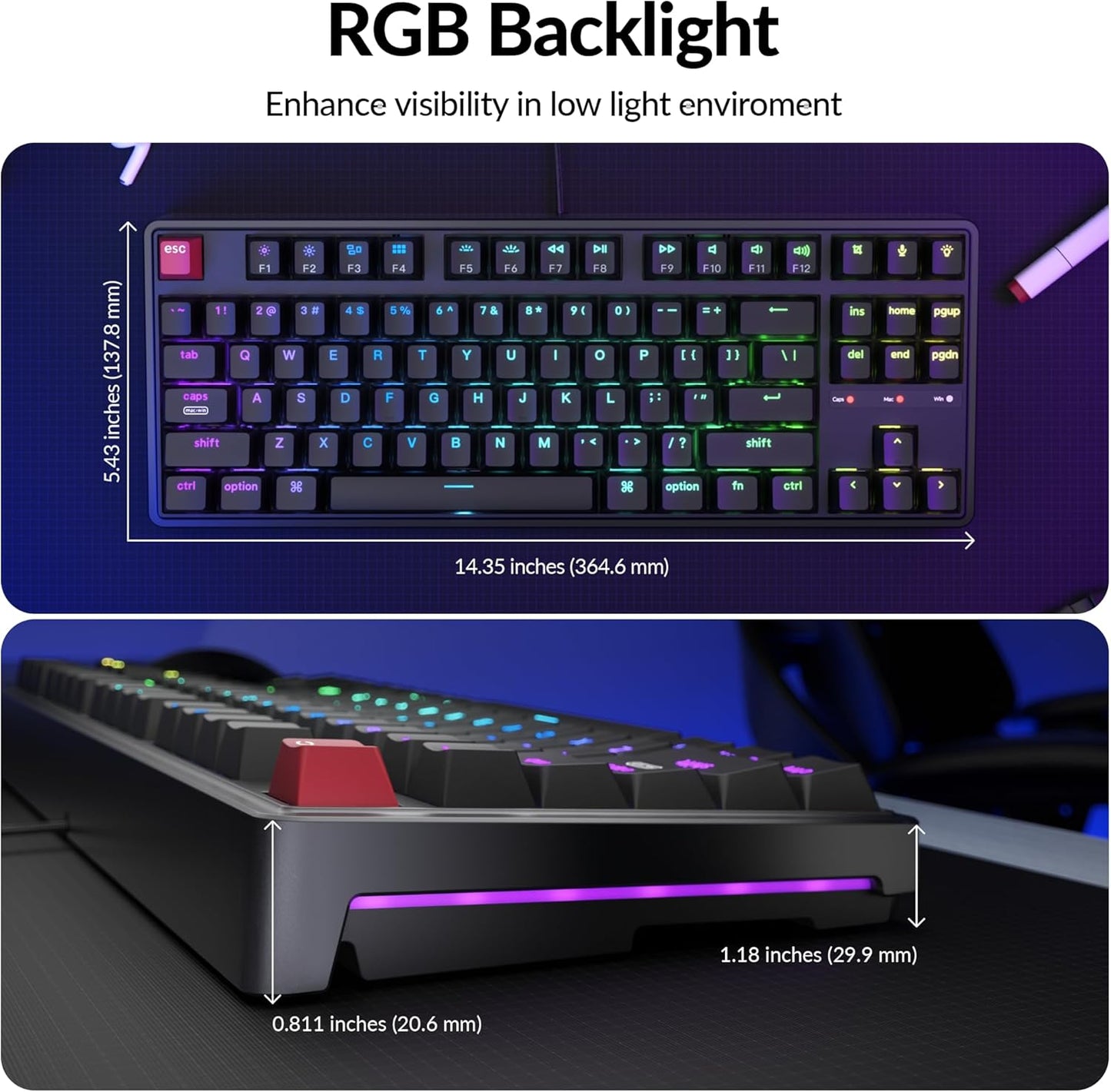 Keychron C3 Pro TKL 80% Wired Mechanical Keyboard, 8K Polling Rate, QMK/VIA Programmable, Hot-Swappable, RGB Backlit Shine-Through Keycaps, Super Brown Switch, for Windows/Mac