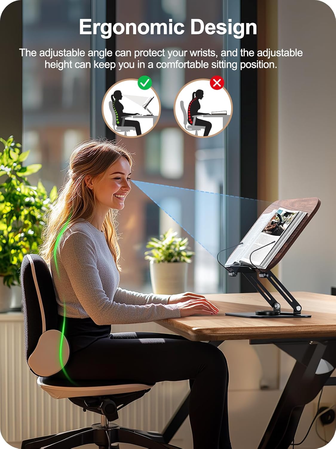 Book Stand for Reading, 360° Adjustable Book Holder, Foldable Book Holder Stand, Cookbook Stand, Textbook Stand, Bible Stand, Music Scores Stand, Laptop Stand, Tablet Stand