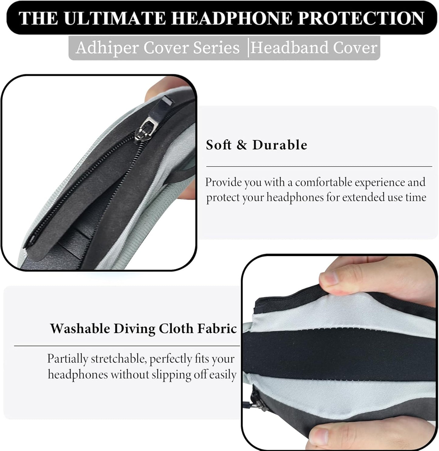 Adhiper Universal Headphone Headband Cover for Sony Beats Bose Soundcore HyperX ATH Skullcandy JBL Jabra, Headband Cover Protector for Sony XM6, XM5, XM4 & Beats Studio Pro/Solo4 Headphones - Gray