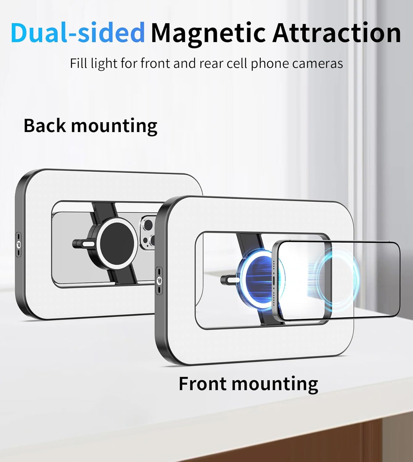 Double-Sided Magnetic Phone Ring Light with Mini Tripod Stand,448 LED 6000mAh Rechargeable RGB Selfie Light for iPhone,Handheld Stabilizer with Light for Magsafe/Phones/Video Recording/Makeup/Photos