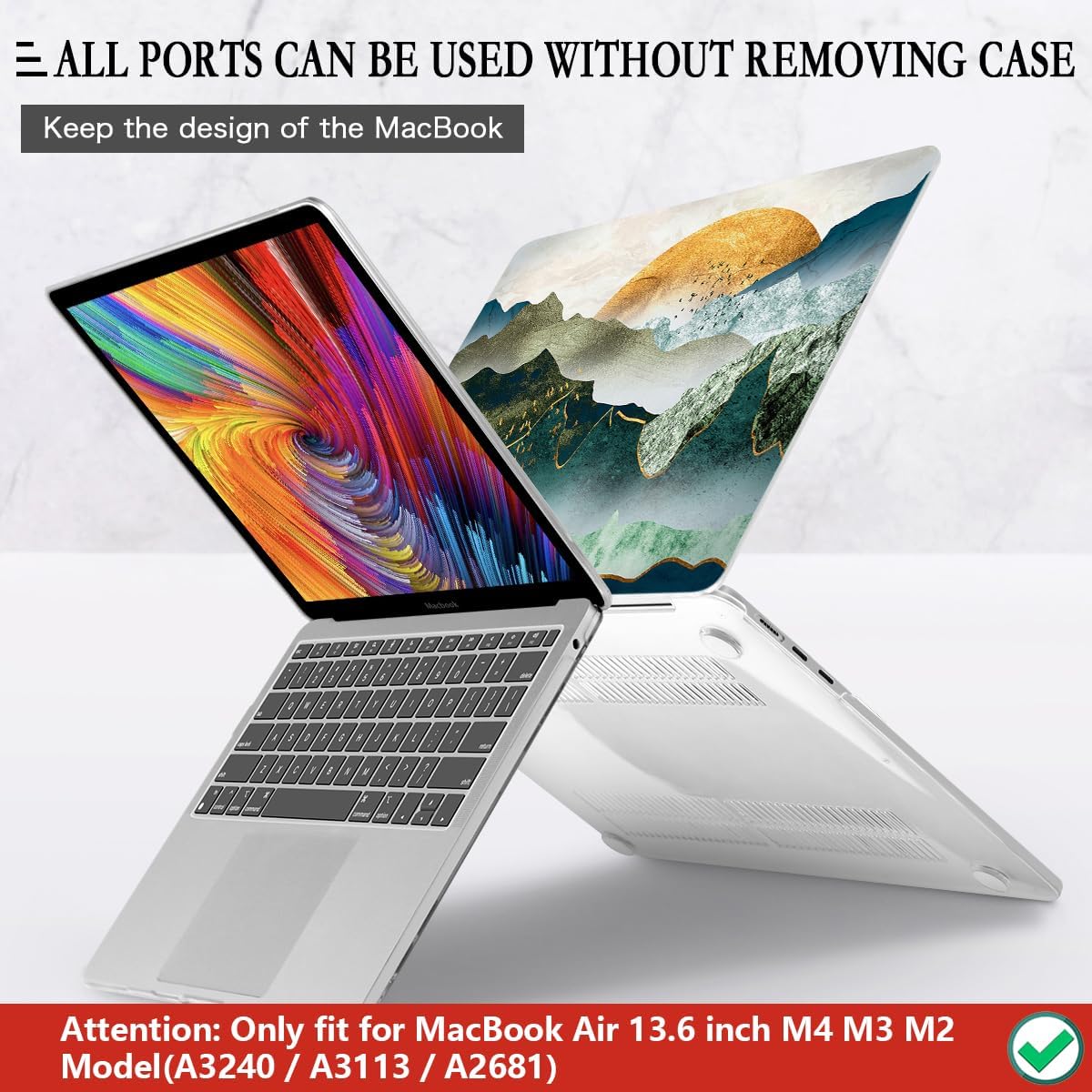 CISSOOK Mountain Case for MacBook Air 13.6 inch 2025 2024 2022 Release Model A3240 A3113 A2681, Plastic Sunshine Mountain Scenery Cover for MacBook Air 13 M4 M3 M2 Case with Keyboard Cover
