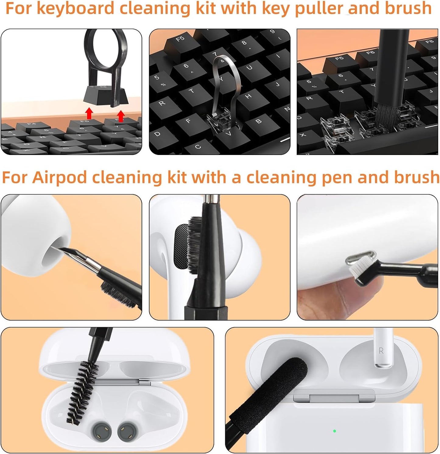 20-in-1 Laptop Phone Screen Earbud Cleaning Kit, Keyboard Cleaner Kit, Keyboard Cleaning Kit with Electronic Cleaning Brush Spray for Airpods Pro, iPad, iPhone Pro, Camera, Computer Cleaning (Black)