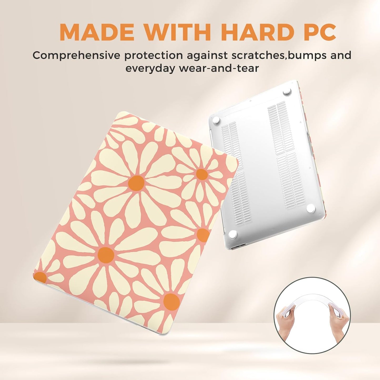 iCasso for MacBook Air 13 inch Case 2020 2019 2018 Release A2337 M1 A2179 A1932, Cute Flower Hard Shell Protective Case for MacBook Air 13.3 inch & Keyboard Cover & Screen Film, Daisy Orange