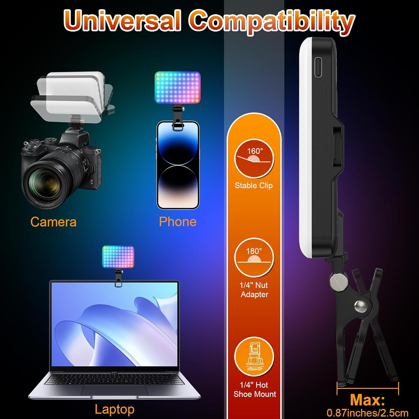 Hagibis RGB Video Light, 360° Full Color Selfie Light LED Camera Light with 3 Cold Shoe Mounts/CRI 97+/20 Scene Modes/2200mAh Rechargeable Portable Phone Light Photography Selfie Lighting